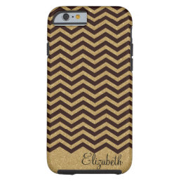 FAUX Gold and Maroon Chevron Pattern with name Tough iPhone 6 Case