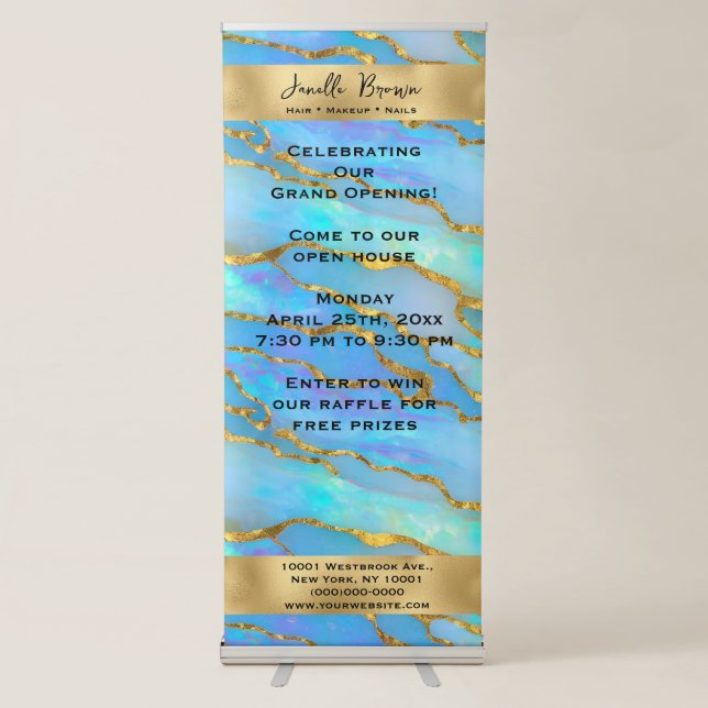 Faux Gold and Opal Stone Retractable Banner (Front)