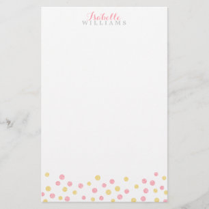 Faux Gold and Pink Glitter Confetti Dots Stationery