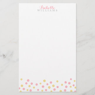 Faux Gold and Pink Glitter Confetti Dots Stationery