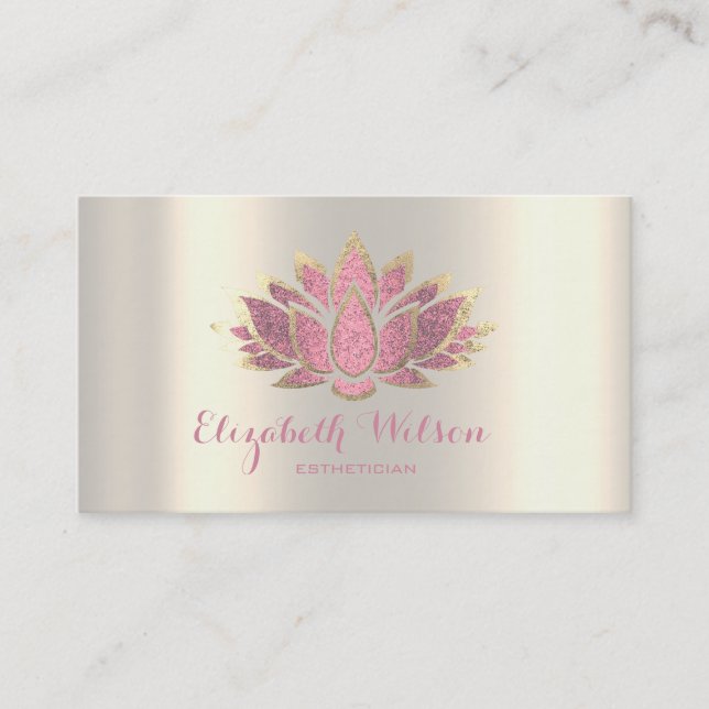 faux gold and pink lotus flower business card (Front)