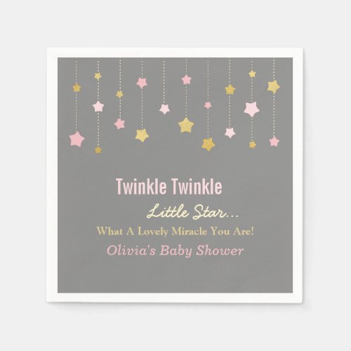 Faux Gold and Pink Twinkle Little Star Grey Napkin