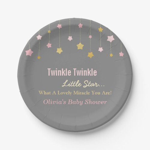 Faux Gold and Pink Twinkle Little Star Paper Plate