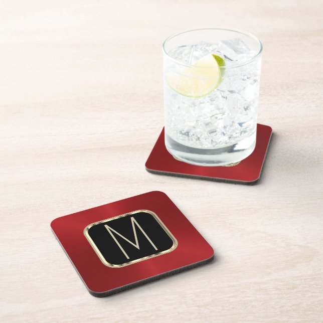 Faux Gold and Red Metallic Look Beverage Coaster (Right Side)