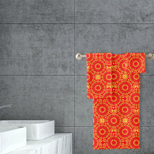Faux Gold and Red Stylish Chic Decorative Pattern Bath Towel Set