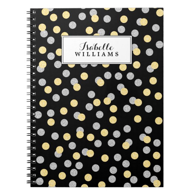 Faux Gold and Silver Confetti Pattern Notebook (Front)