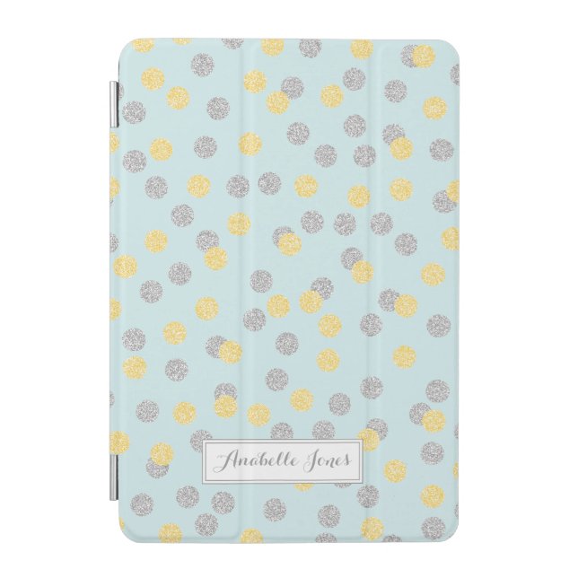 Faux Gold and Silver Confetti Personalized iPad Mini Cover (Front)