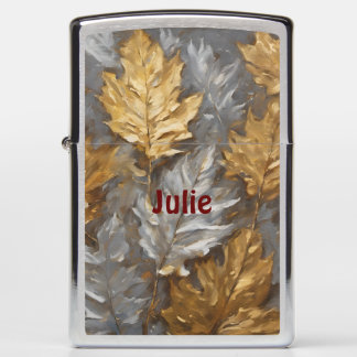 Faux Gold and Silver Leaf Design Personalized  Zippo Lighter