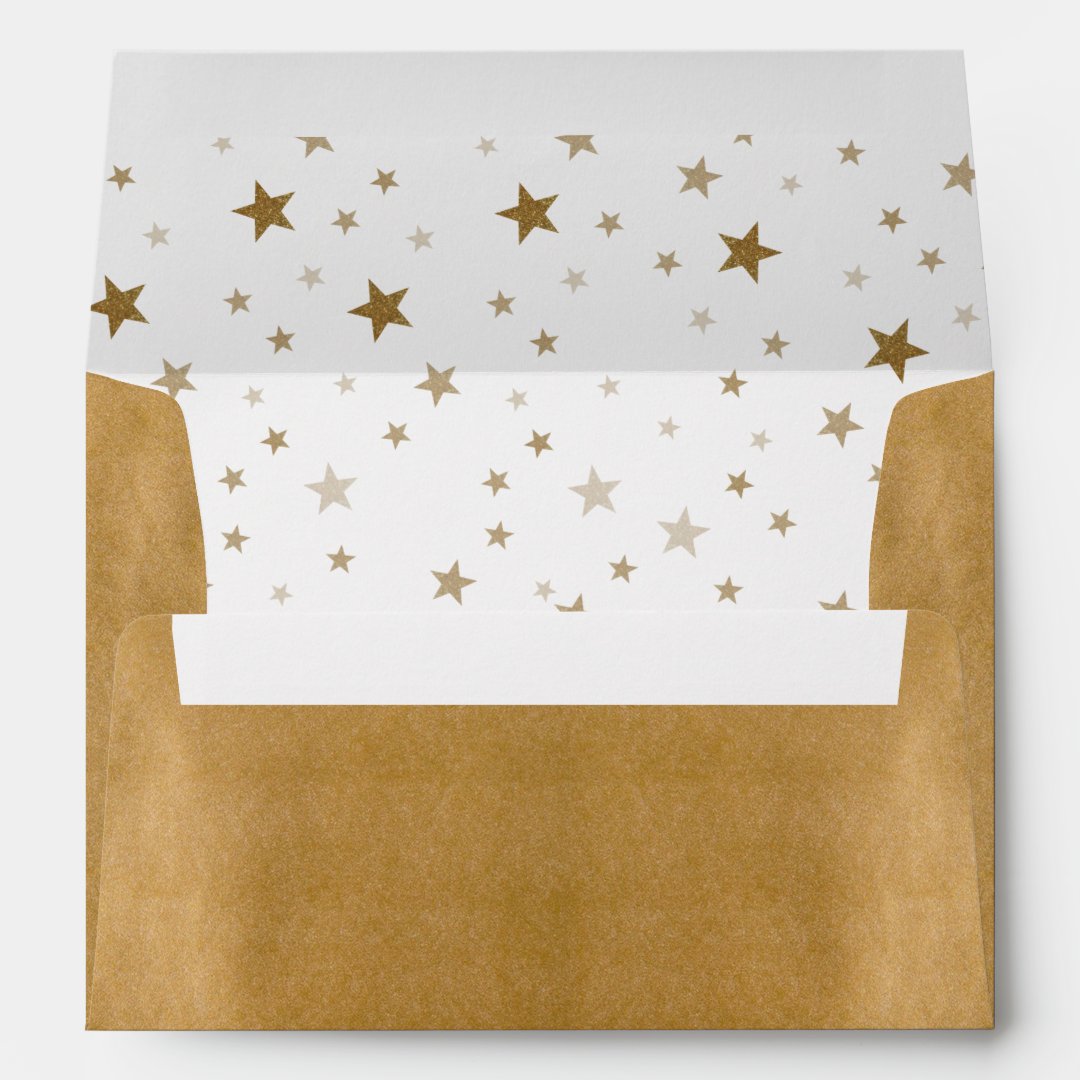 Faux Gold and Twinkling Stars Envelope | Zazzle