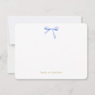 Faux Gold and White Blue Ribbon Knot Wedding Note Card
