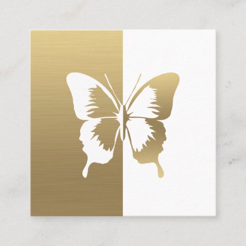 Faux Gold and White Color Butterfly Square Business Card