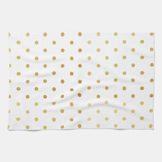 Faux Gold and White Polka Dots Kitchen Towel (Horizontal)