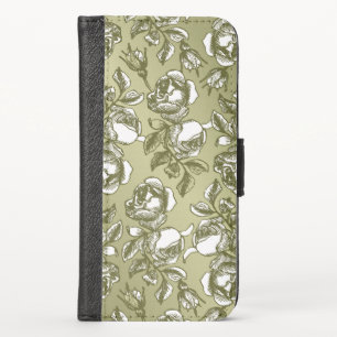 Faux Gold and White Roses iPhone Wallet Case