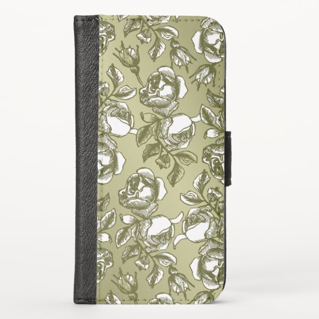 Faux Gold and White Roses iPhone Wallet Case (Front)
