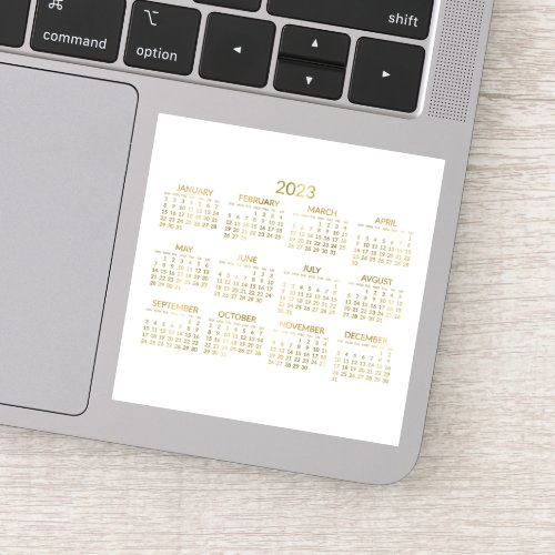 Faux Gold And White Yearly Calendar 2023 Sticker