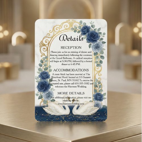 Faux Gold Arch & Marble Navy Blue Floral
