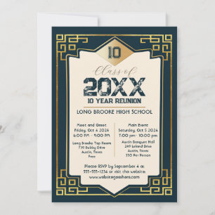  Faux Gold Art Deco 10 Year High School Reunion Invitation