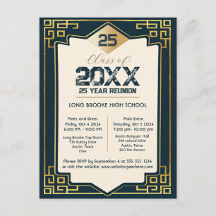 Faux Gold Art Deco 25 Year High School Reunion Postcard