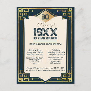  Faux Gold Art Deco 30 Year High School Reunion Postcard