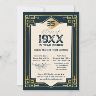 Faux Gold Art Deco 35 Year High School Reunion Invitation