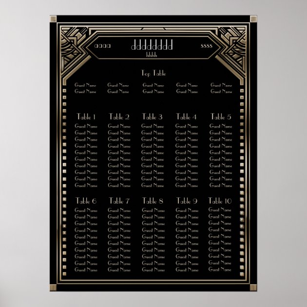 Faux Gold Art Deco Gatsby Wedding Seating Chart Poster