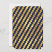 Faux Gold Art Deco Navy Blue Stripes Bridal Shower Invitation (Back)
