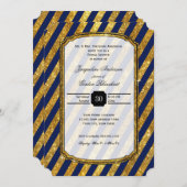Faux Gold Art Deco Navy Blue Stripes Bridal Shower Invitation (Front/Back)