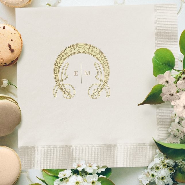 Faux Gold Art Nouveau Mucha Monogram Initial Table Napkins (Creator Uploaded)