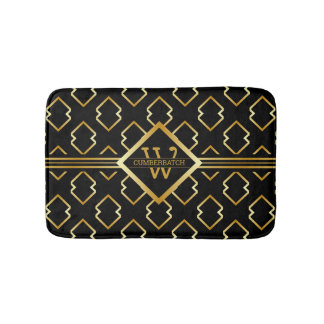 Faux Gold Axis Monogram – Black & Gold Bath Mat