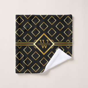 Faux Gold Axis Monogram – Black & Gold Bath Towel Set