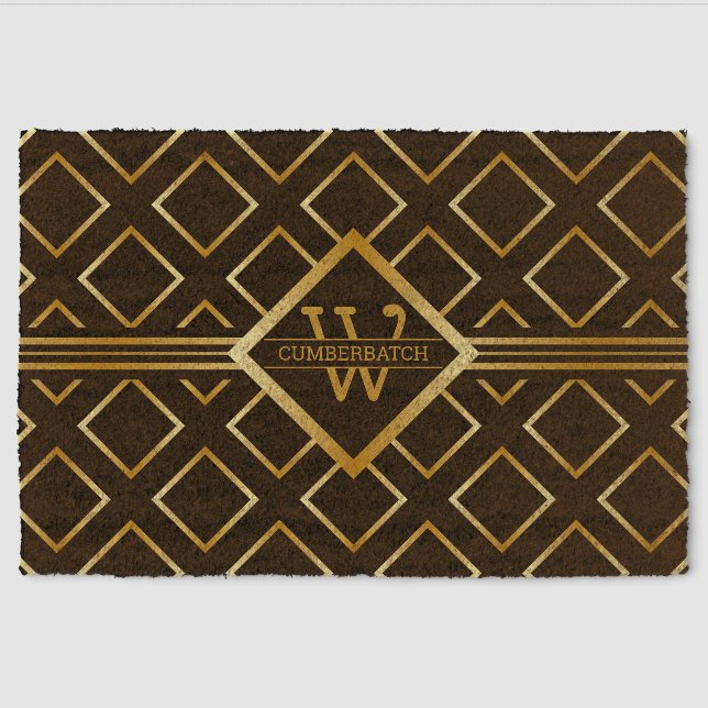 Faux Gold Axis Monogram – Black & Gold Fiber Doormat (Front)