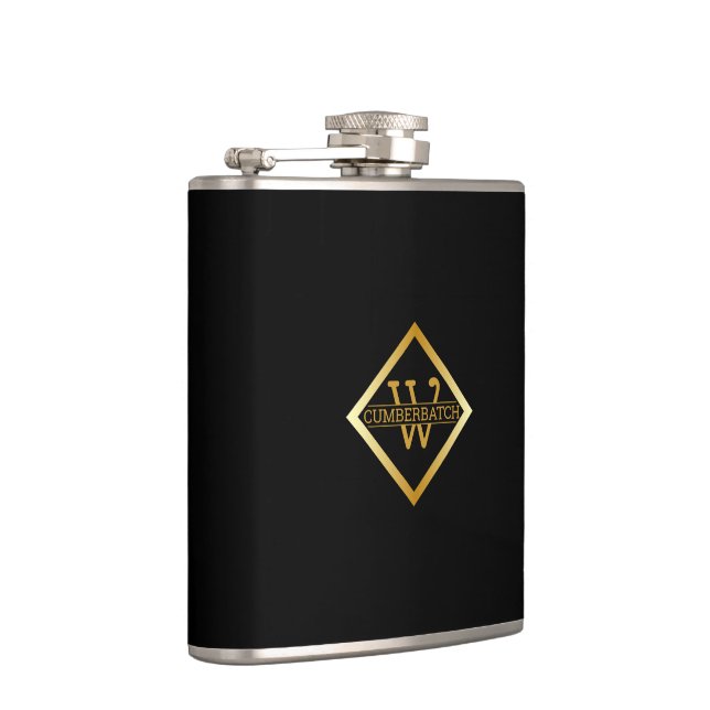 Faux Gold Axis Monogram – Black & Gold Flask (Right)