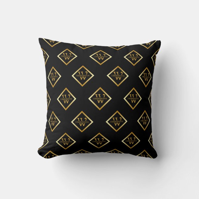 Faux Gold Axis Monogram – Black & Gold Throw Pillow (Front)