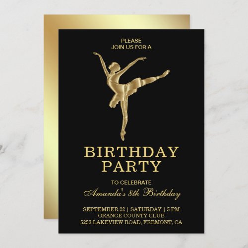 Faux Gold Ballet Girl Ballerina Birthday Party Invitation