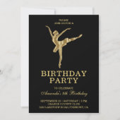 Faux Gold Ballet Girl Ballerina Birthday Party Invitation (Front)