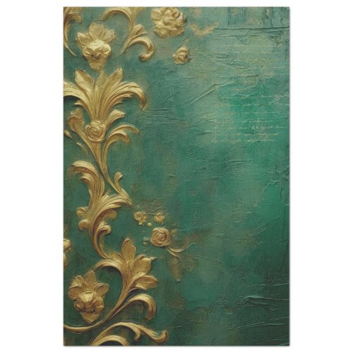 Faux gold baroque ornament emerald green vintage tissue paper