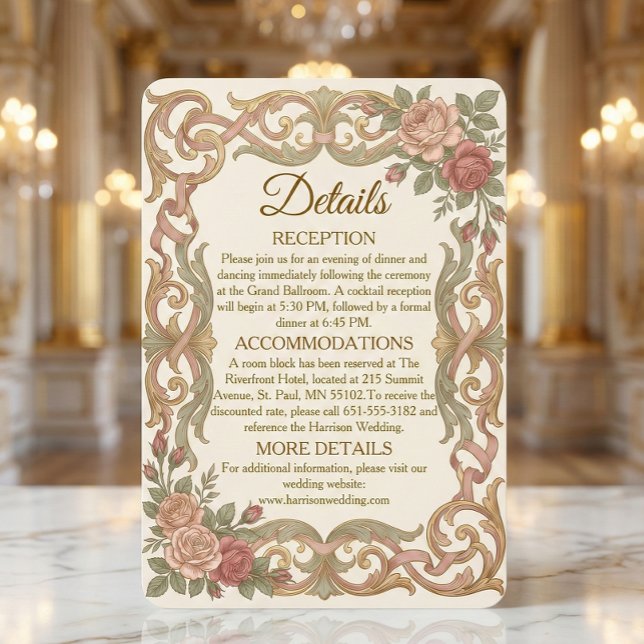 Faux Gold Baroque Scrollwork Blush Floral Enclosure Card (Creator Uploaded)