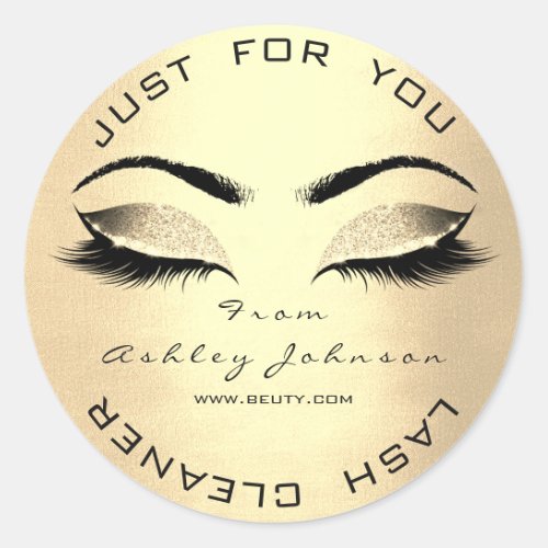 faux Gold Beauty Salon Glitter Eyes Lash Cleaner Classic Round Sticker