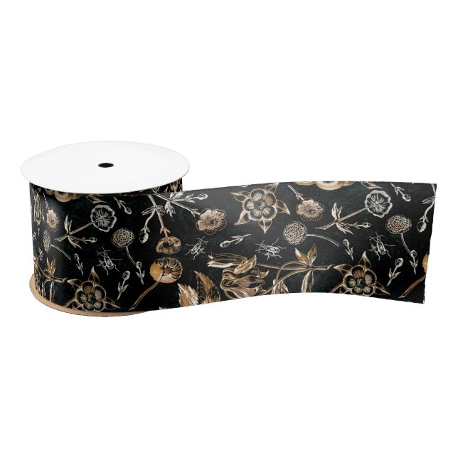 Faux Gold Beetles Flowers Leaves Cherry Fruits  Satin Ribbon (Spool)