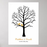 Faux Gold Birds Black Fingerprint Tree Wedding