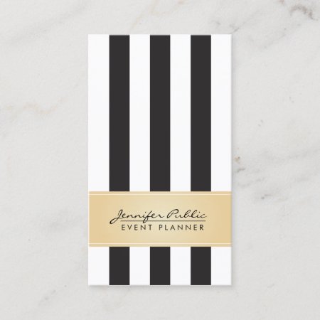 Faux Gold Black And White Stripe Event Planner Business Card