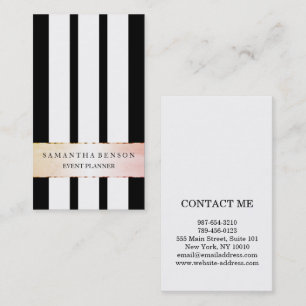 Faux Gold Black and White Stripes Vertical Business Card