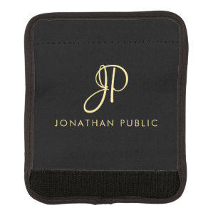 Faux Gold & Black Calligraphy Monogram Template Luggage Handle Wrap