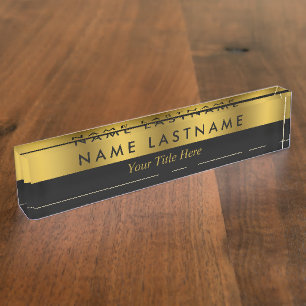 Faux Gold Black Elegant Modern Stylish Sleek Desk Name Plate