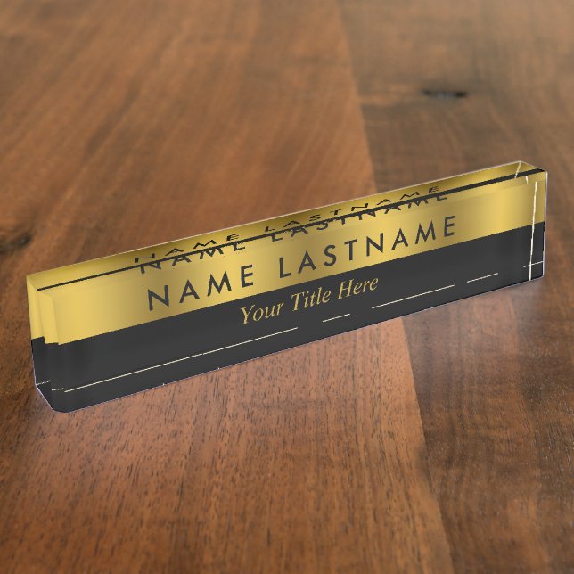 Faux Gold Black Elegant Modern Stylish Sleek Desk Name Plate (Side)