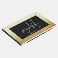 Faux Gold Black Elegant Monogram Photo Wedding Guest Book