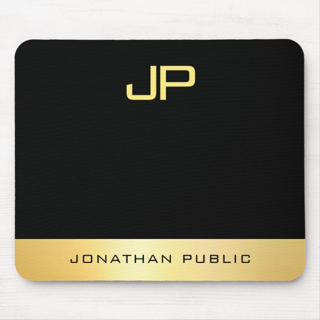 Faux Gold Black Elegant Monogrammed Template Mouse Pad (Front)