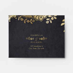 Faux gold black elegant vintage lace wedding RSVP Envelope