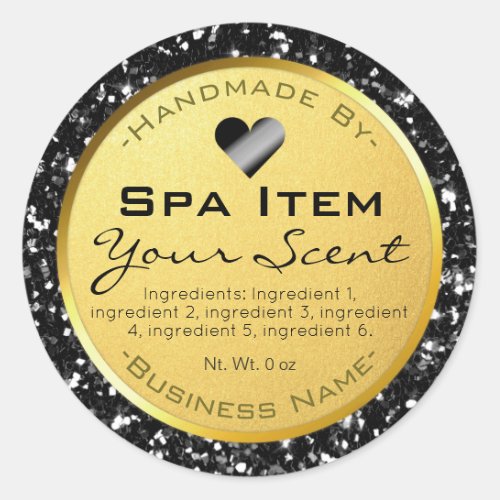 Faux Gold Black Glitter Handmade Spa Products Classic Round Sticker