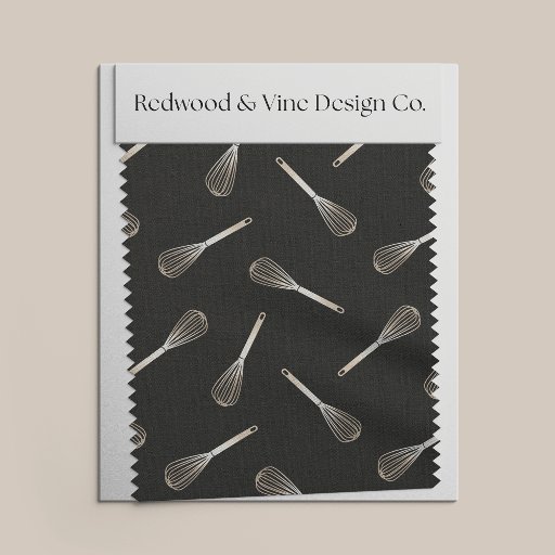 Faux Gold & Black Kitchen Whisk Pattern Fabric